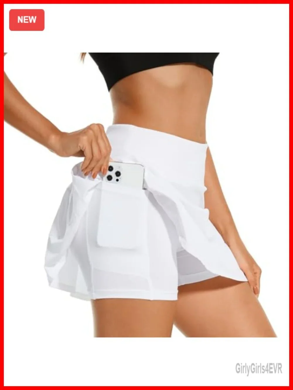 Pleated Tennis Skort with Built-in Shorts, 3 Pockets, Athletic Golf Skirt
